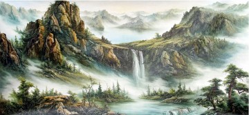 中国 Painting - 霧の中のロッキー山脈 中国の風景